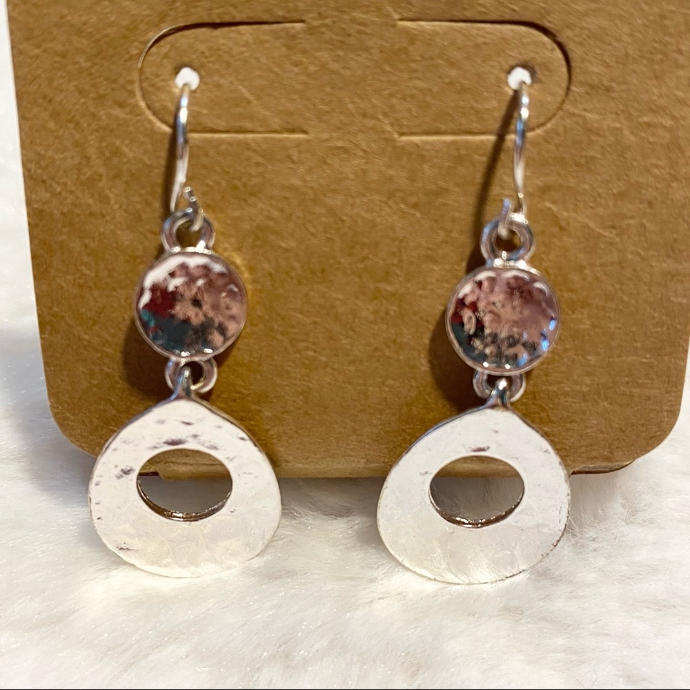 Hammered Silver Circle Drop Hook Earrings